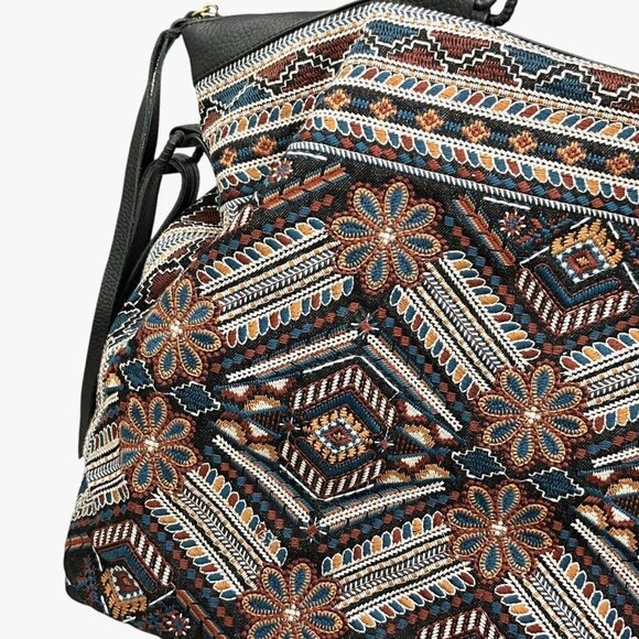 Johnny Was Workshop Molly Tote Weekender Bag Black Floral Embroidery Leather - Picture 7 of 15